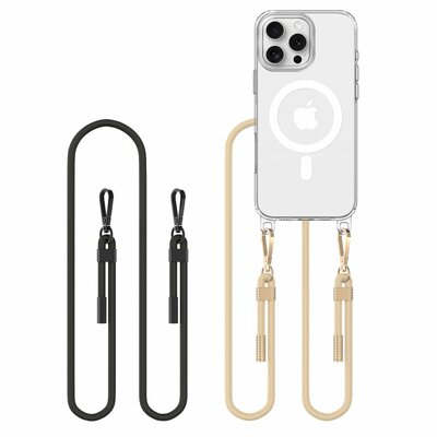 Tech Protection MagSafe iPhone 16 Pro Max hoesje met koord zwart &amp; beige