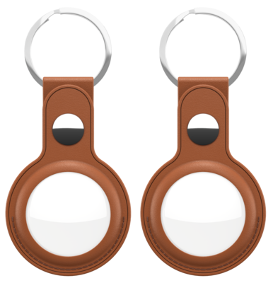 KeyBudz AirTag Leather Keyring hanger tan 2 pack