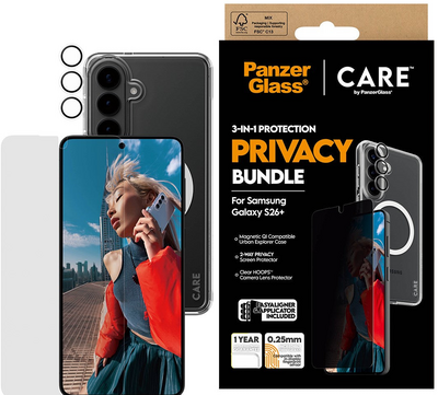 PanzerGlass CARE 3 in 1 Privacy Galaxy S26+ Plus Urban Combat bundel hoesje screen en camera protector