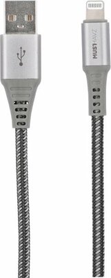 Musthavz Nylon USB-A naar Lightning kabel 1 meter grijs